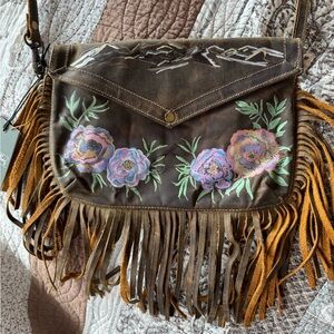 Floral Fringe Leather Bag
